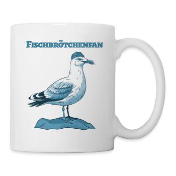 Fischbrötchen Fresser die lustige Möwe mit Fisch - Tasse - Weiß - Rechts