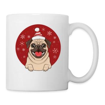 Noël chien drôle carlin rire rouge cercle Noël - Mug blanc - blanc - Droite