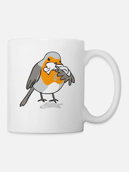 Rotzkehlchen hell Rotkehlchen hat Schnupfen - Tasse - Weiß
