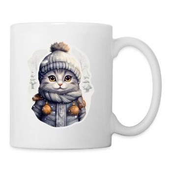 Chat avec chapeau, écharpe et veste d’hiver - Mug blanc - blanc - Droite