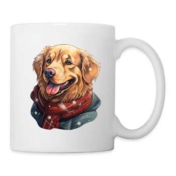 Golden Retriever mit Schal und Jacke - Tasse - Weiß - Rechts