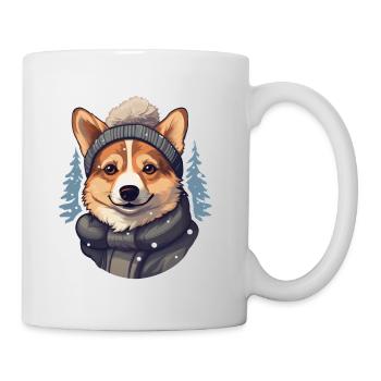 Welsh Corgi mit Mütze und Jacke - Tasse - Weiß - Rechts