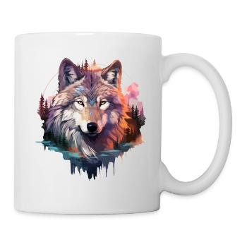 Wolf Wolfskopf Natur Wildnis Abenteuer Wald Kunst - Tasse - Weiß - Rechts