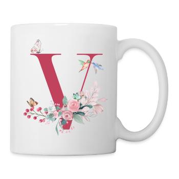 Lettre v floral -idée cadeau - Mug blanc - blanc - Droite