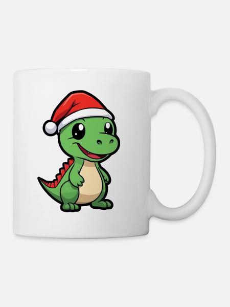 Süßer cooler Dino Nikolaus Weihnachtsmann Geschenk - Tasse - Weiß