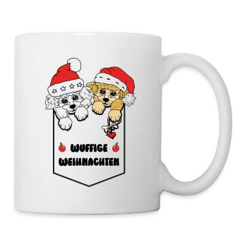 weihnachtliches Pudelmotiv - Taschenhocker Pudel - Tasse - Weiß - Rechts