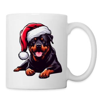 Rottweiler mignon portant un chapeau de Père Noël - Mug blanc - blanc - Droite