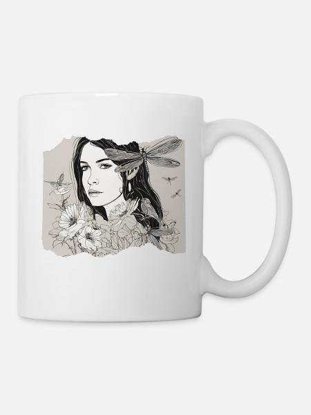Girl with dragonfly in hair - Mug - white