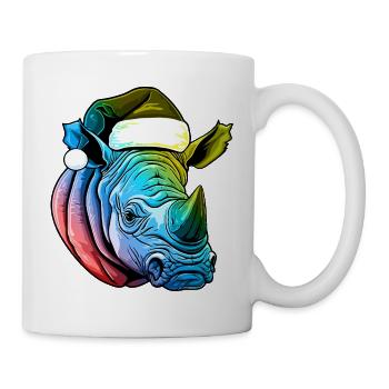 Tête de rhinocéros Noël Portrait coloré - Mug blanc - blanc - Droite