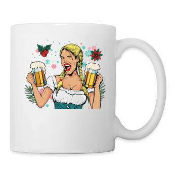 Merry Christmas T-Shirt Frau mit Bier - Tasse - Weiß - Rechts