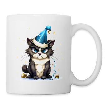 Silvester Katze Happy New Year Neujahr Party Feier - Tasse - Weiß - Rechts