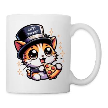 Neujahr Sylvester Katze Salam Pizza Happy New Year - Tasse - Weiß - Rechts