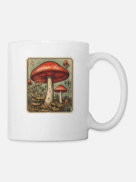 Vintage Postage Stamp with Mushrooms - Mug - white