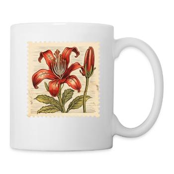 Vintage Briefmarke Rote Blume - Tasse - Weiß - Rechts