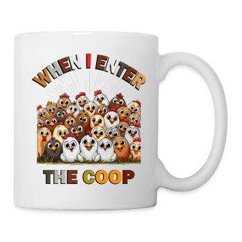 Satisfied chickens in chicken coop - Mug - white - Right