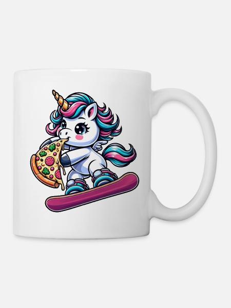 Einhorn-Snowboarder: Pink Pizza-Abenteuer - Tasse - Weiß