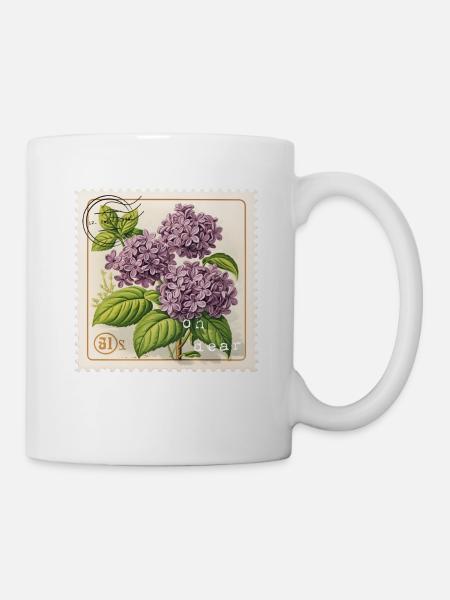 Vintage Postage Stamp Violet Flowers - Mug - white