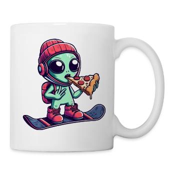Cool Alien Ride Snowboard Et Mange De La Pizza - Mug blanc - blanc - Droite