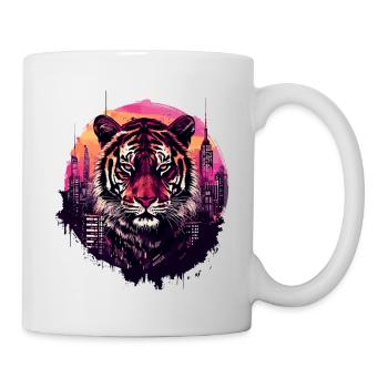 Tiger Tigerkopf Raubkatze Raubtier Stadt Neon - Tasse - Weiß - Rechts