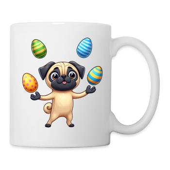 Easter Pug Juggling Eggs, Dog Artist - Mug - white - Right