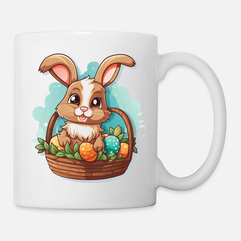 Osterhase im Osterkorb mit Ostereiern - Tasse - Weiß