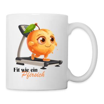 Pfirsich auf dem Laufband mit witzigen Spruch - Tasse - Weiß - Rechts