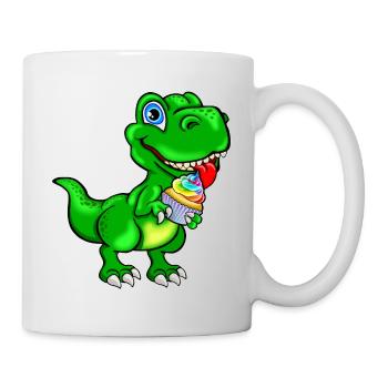 Dino mit Cupcake Muffin bunt - Tasse - Weiß - Rechts