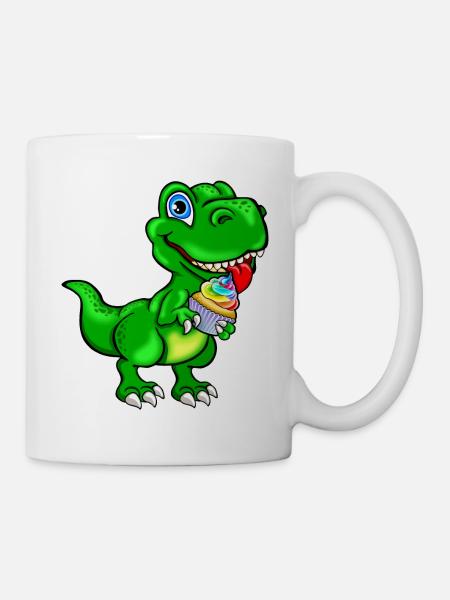 Dino mit Cupcake Muffin bunt - Tasse - Weiß