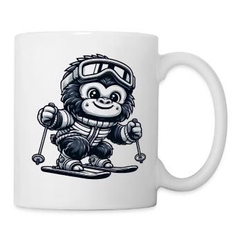 Affe Gorilla Schimpanse Ski Skifahrer Design - Tasse - Weiß - Rechts