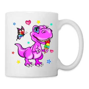 Dinosaure rose avec de la crème glacée - Mug blanc - blanc - Droite