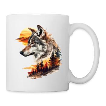 Loup Tête de loup Nature sauvage Aventure Forêt Soleil - Mug blanc - blanc - Droite