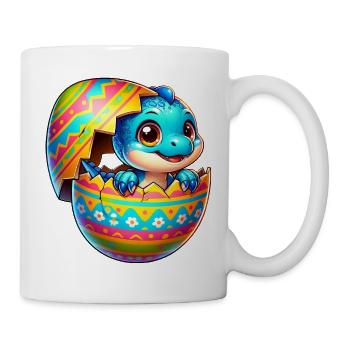 Osterei Dino T-Rex Schlüpfen Bunt Cartoon - Tasse - Weiß - Rechts
