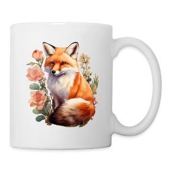 Fuchs zwischen Blumen - Tasse - Weiß - Rechts