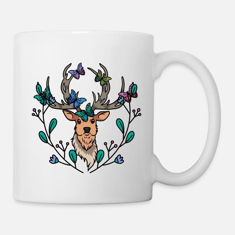 Elch Hirsch Fantasy Schmetterlinge Hirschkopf - Tasse - Weiß