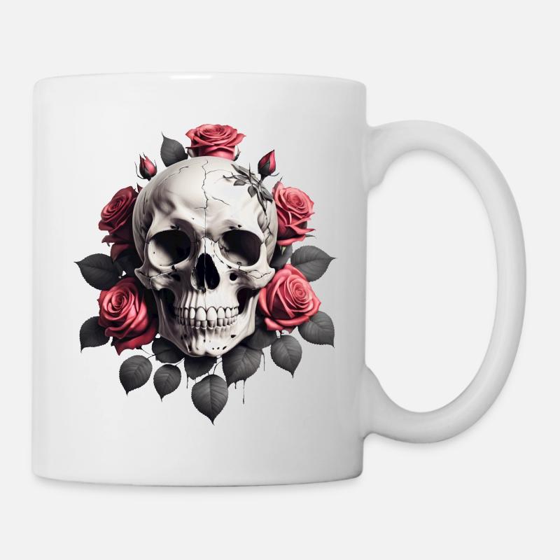 skull with roses - Tasse - Weiß