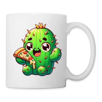 Cactus Kawaii mignon avec Pizza - Mug blanc - blanc - Droite