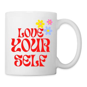Love you self Retro Design Rot Blumen - Tasse - Weiß - Rechts