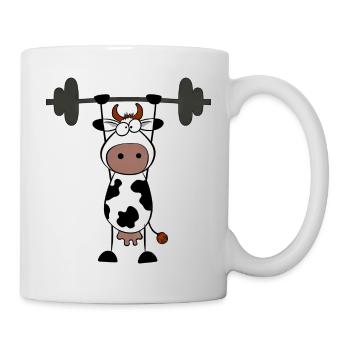 Kuh Bulle Hantel Barbell Fitness Handstand - Tasse - Weiß - Rechts