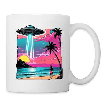 Szene der Entführung durch Außerirdische am Strand - Tasse - Weiß - Rechts