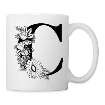 Lettre c floral noir et blanc - Mug blanc - blanc - Droite