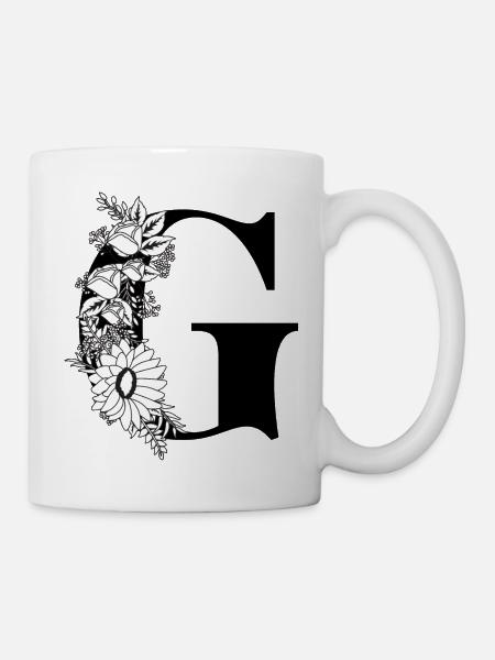Blumenbuchstabe g schwarz-weiß - Tasse - Weiß