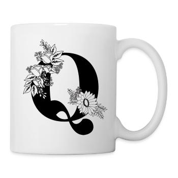 Lettre q floral noir et blanc - Mug blanc - blanc - Droite