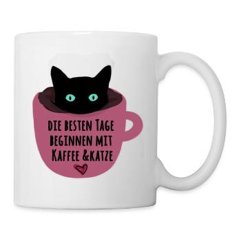 Katzen, Kaffee, Kaffeetasse, Katze,tasse - Tasse - Weiß - Rechts