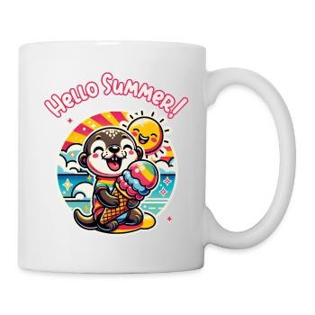 Hallo Sommer lustiger Otter mit großer Eistüte - Tasse - Weiß - Rechts