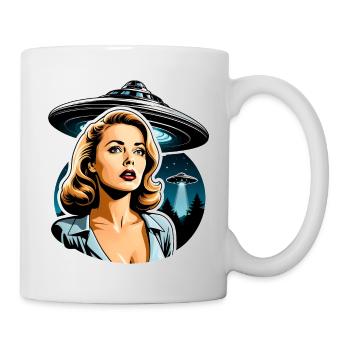 Woman encounters alien invasion UFOs Film Noir - Mug - white - Right