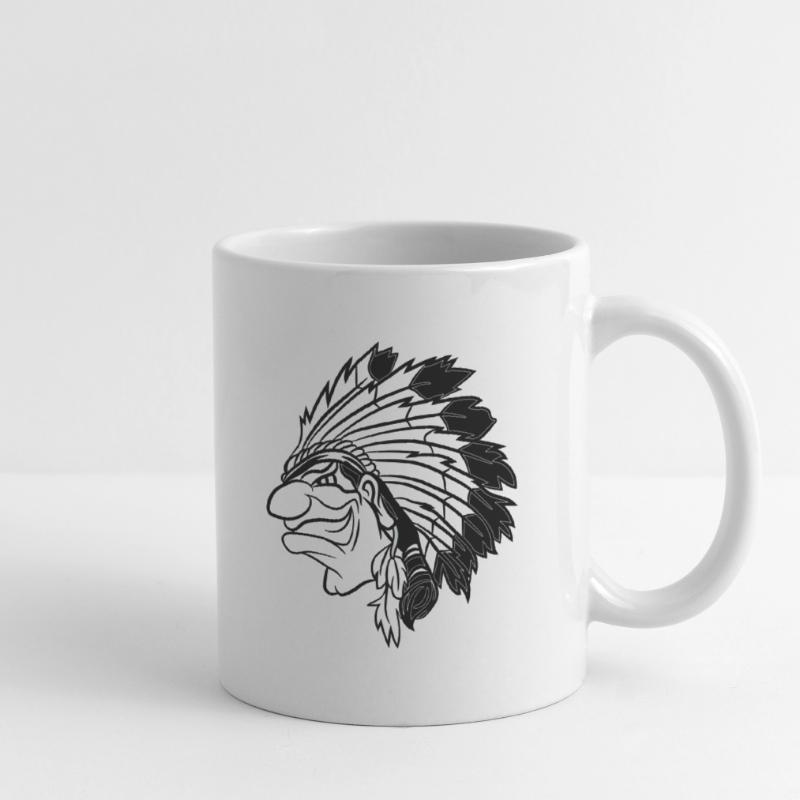 Indianerhäuptling grinst listig Cartoon einfarbig Tasse