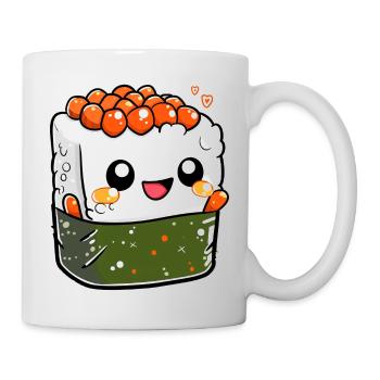 Rouleau de sushi mignon avec un visage souriant, - Mug blanc - blanc - Droite