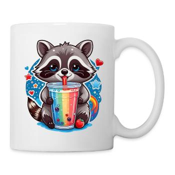 kleiner süßer Waschbär mit Limonade und Strohhalm - Tasse - Weiß - Rechts
