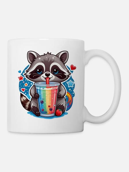 kleiner süßer Waschbär mit Limonade und Strohhalm - Tasse - Weiß