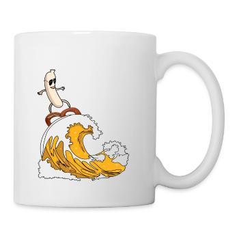 Weißwurst surft mit Brezel auf Bierwelle - Bayern - Tasse - Weiß - Rechts